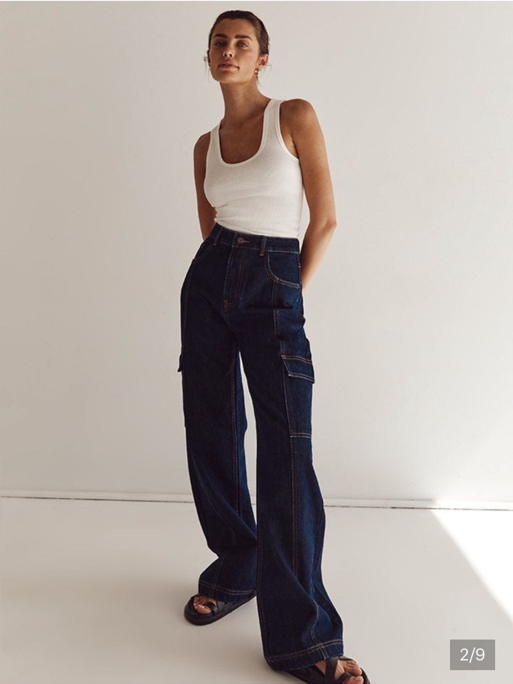 NWOT DISSH Dark Indigo Wide-Leg Cargo Jeans